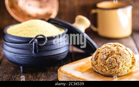 Traditional Brazilian biscuit called 'Broa de Milho ou de fubá'. Made with cornmeal or corn flour. Regional festivities in Brazil. Stock Photo