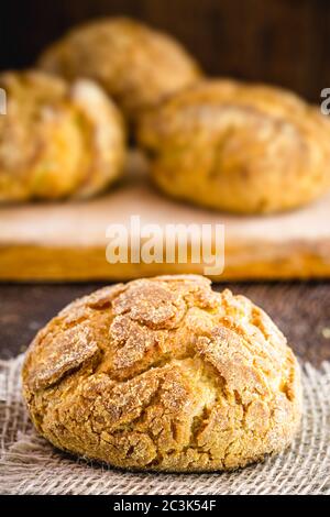 Traditional Brazilian biscuit called 'Broa de fubá ou broinha'. Made with corn flour. Brazilian cuisine. Stock Photo