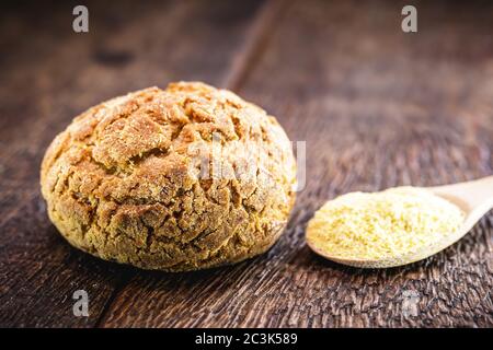 Traditional Brazilian biscuit called 'Broa de Milho ou de fubá'. Made with cornmeal or corn flour. Regional festivities in Brazil. Stock Photo