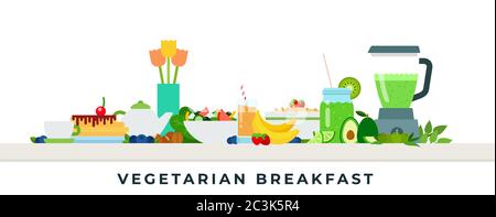 Vegetarian breakfast vector illustration in flat design. Stock Vector