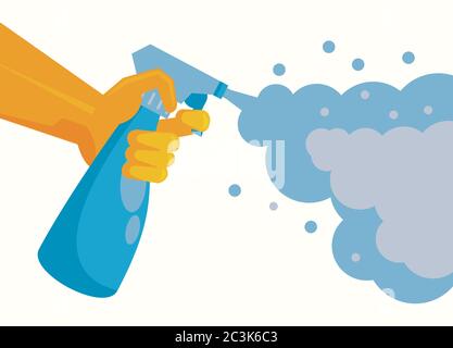 disinfect and clean activity with hand using splash bottle vector illustration design Stock Vector