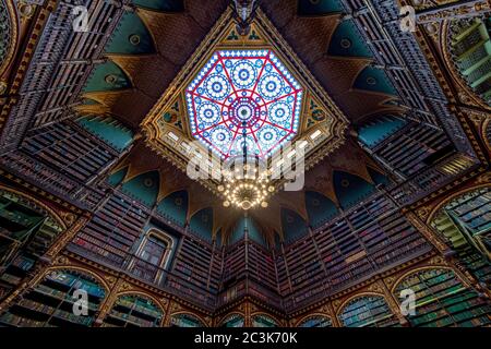 Beautiful Ceiling of Gothic-Renaissance Style Antique Library Room Stock Photo