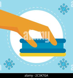 disinfect and clean activity with hand using spongue vector illustration design Stock Vector