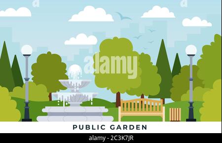Urban public garden vector illustration in flat design. Stock Vector