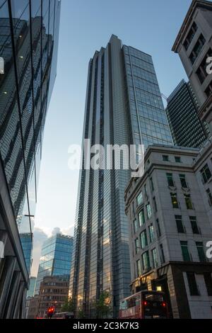 The view along Bevis Marks towards Bishopsgate with Heron Tower in the City of London Stock Photo