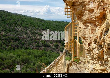 Spiral staircase on the Sandia Man Cave Trail in the Sandia Mountains outside of Placitas, New Mexico, USA Stock Photo