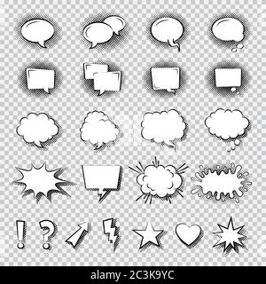 Set of Comic Speech Bubbles. Cartoon Flat Vector Illustration. Stock Vector