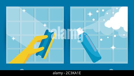 disinfect and clean activity with splash bottle and sponge vector illustration design Stock Vector