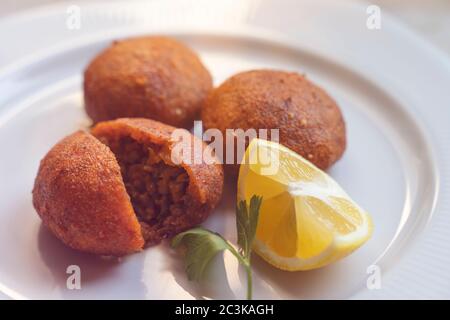 Turkish Food; Stuffed Meatballs, Icli Kofte Stock Photo