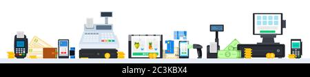 Payment methods. Vector flat illustrations. Set up payment methods in retail and online purchases. Stock Vector
