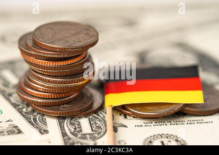 Germany Flag on coins background : Business and finance concept. Stock Photo