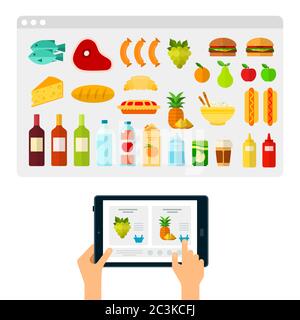 Online ordering products from the store website vector illustration in a flat design. Stock Vector