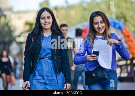 Armenian girls in Northern Avenue, Yerevan, Armenia Stock Photo