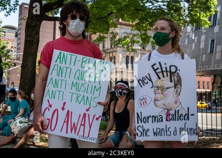 A coalition of pro-choice and civil rights groups protest the event 'Jesus Matters,' organized by two anti-abortion hate groups, Love Life and Operation America, and headlined by far-right minister Flip Benham, who was featured in the documentary 'AKA Jane Roe', in Cooper Triangle in New York City on June 20, 2020. (Photo by Gabriele Holtermann/Sipa USA) Credit: Sipa USA/Alamy Live News Stock Photo