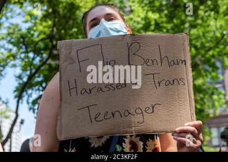 A coalition of pro-choice and civil rights groups protest the event 'Jesus Matters,' organized by two anti-abortion hate groups, Love Life and Operation America, and headlined by far-right minister Flip Benham, who was featured in the documentary 'AKA Jane Roe', in Cooper Triangle in New York City on June 20, 2020. (Photo by Gabriele Holtermann/Sipa USA) Credit: Sipa USA/Alamy Live News Stock Photo