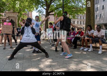 A coalition of pro-choice and civil rights groups protest the event 'Jesus Matters,' organized by two anti-abortion hate groups, Love Life and Operation America, and headlined by far-right minister Flip Benham, who was featured in the documentary 'AKA Jane Roe', in Cooper Triangle in New York City on June 20, 2020. (Photo by Gabriele Holtermann/Sipa USA) Credit: Sipa USA/Alamy Live News Stock Photo