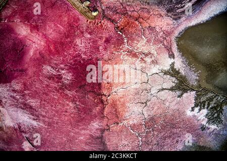 Aerial view of a red salt lake in Searles, California Stock Photo