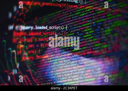 Web programming functions on laptop on laptop. IT business. Python code computer screen. Mobile application design Concept. Stock Photo