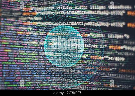 Abstract computer script code. Programming code screen of software developer. Software Programming Work Time. Code text written and created entirely b Stock Photo