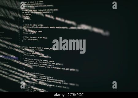 Abstract computer script code. Programming code screen of software developer. Software Programming Work Time. Code text written and created entirely b Stock Photo