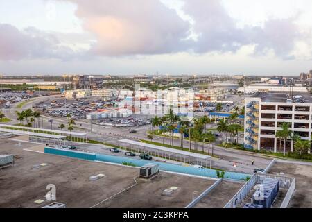 Fort Lauderdale - December 11, 2019: The view from a cruise ship of terminal at Port Everglades, in Ft. Lauderdale, Florida Stock Photo