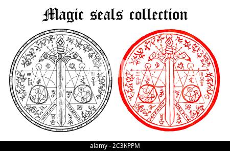 Design set of magic seals with pentagram and - Stock