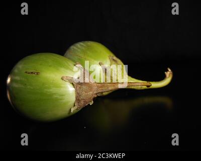 Ripe eggplant or brinjal isolated on a black background. Stock Photo