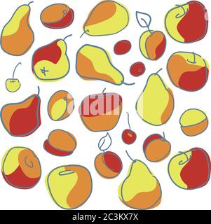 Vector set with pears, apples and cherry. Stock Vector
