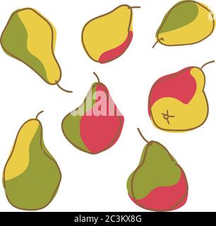 Vector set with pears, organic food concept. Stock Vector