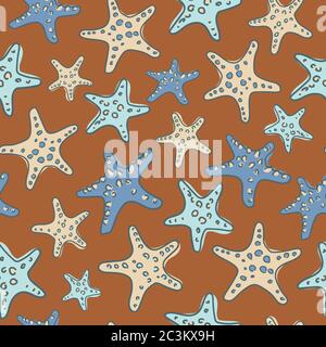 Seamless pattern with starfishes. Marine background. Stock Vector