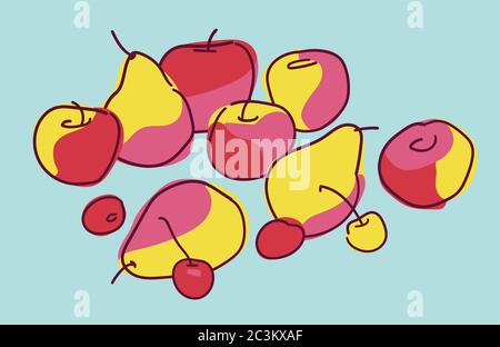 Vector still life with pears, apples and cherry. Stock Vector