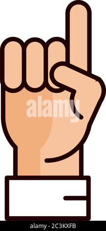 hand raised with index finger pointing line and fill style icon vector illustration Stock Vector