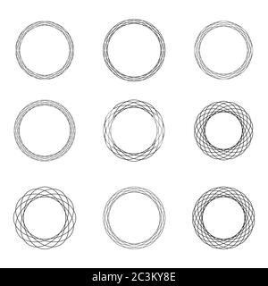 Set of black vintage circular frames with ornament. A set of abstract black symbols. Collection of retro banners. Circle empty templates. Stock Vector