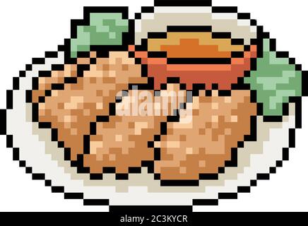 vector pixel art fried meat isolated cartoon Stock Vector