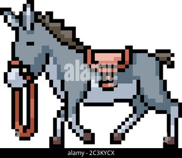 vector pixel art donkey isolated cartoon Stock Vector