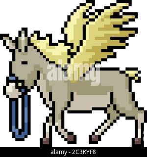 vector pixel art donkey pegasus isolated cartoon Stock Vector