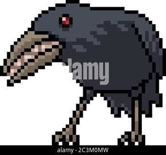 vector pixel art evil crow isolated cartoon Stock Vector