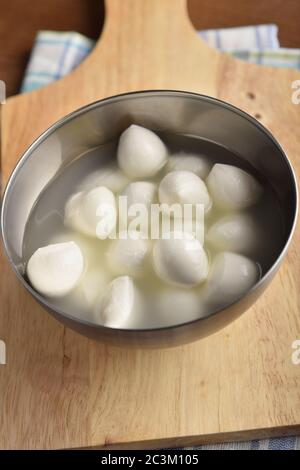 Mozzarella cheese mini balls in a brine Stock Photo