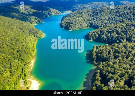Aerial view of the Proscansko Lake in the Plitvice Lakes National Park, Croatia Stock Photo