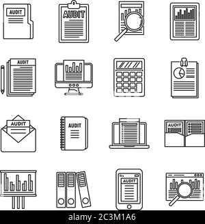 Audit system icons set. Outline set of audit system vector icons for web design isolated on white background Stock Vector