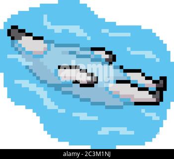 vector pixel art polar bear swim isolated cartoon Stock Vector