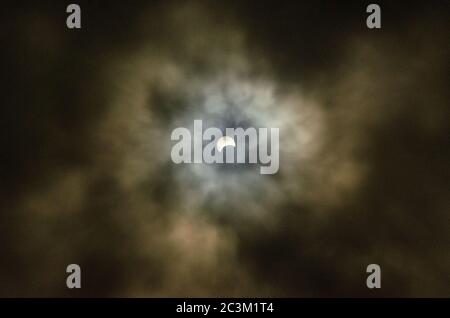 Partial Solar Eclipse occurred on June 21, 2020 observed in Goa, India Stock Photo