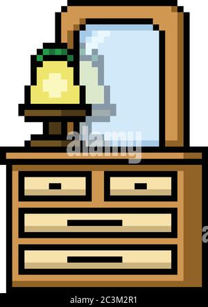 vector pixel art dressing table isolated cartoon Stock Vector