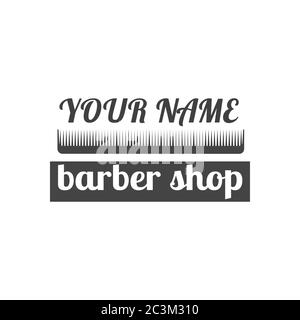 Grey emblem, logo, label for a barber shop, isolated on a white background. Vintage flat style, vector illustration. Stock Vector