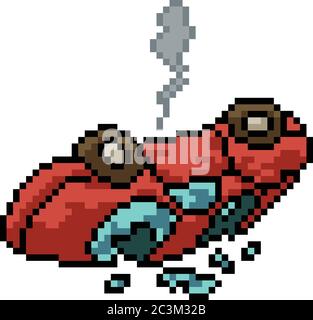 vector pixel art car crash isolated cartoon Stock Vector