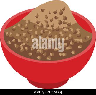 Buckwheat bowl icon, isometric style Stock Vector