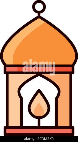 burning candle in lantern eid mubarak islamic religious celebration vector illustration line and fill icon Stock Vector