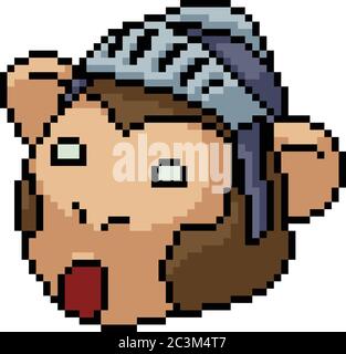 vector pixel art knight monkey isolated cartoon Stock Vector