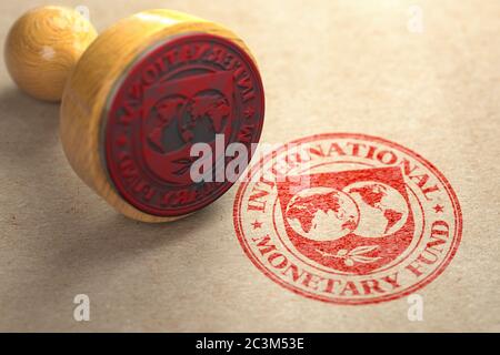 IMF International monetary fund tranche approved concept. Rubber stamp with sign of IMF. 3d illustration Stock Photo