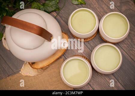 Pretty Japanese matcha tea cups Stock Photo
